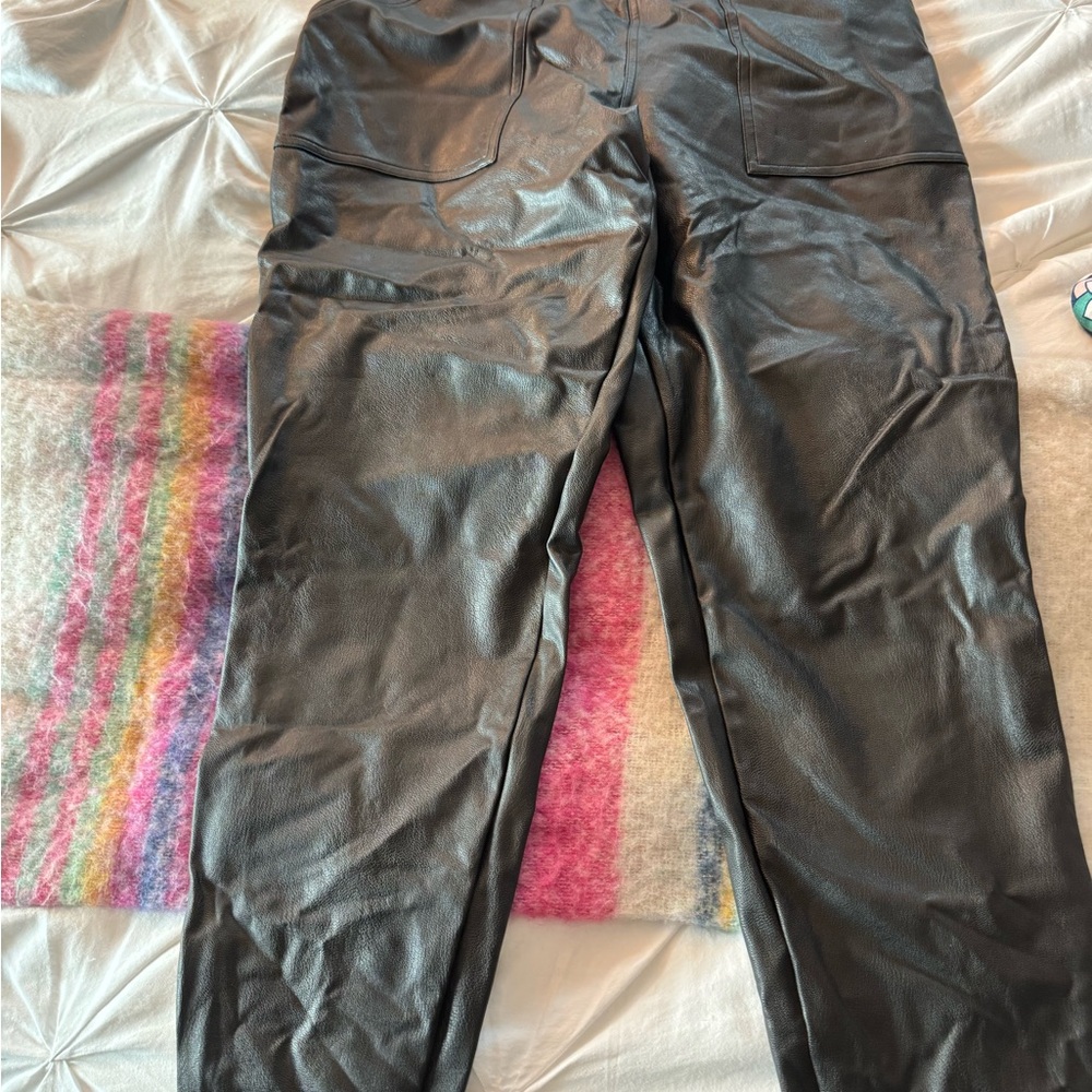 NWT SPANX Black Leather-Like Jogger Pants